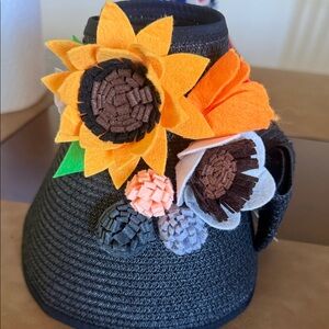 Black Straw Visor with Hand Crafted Petal by Petal flowers